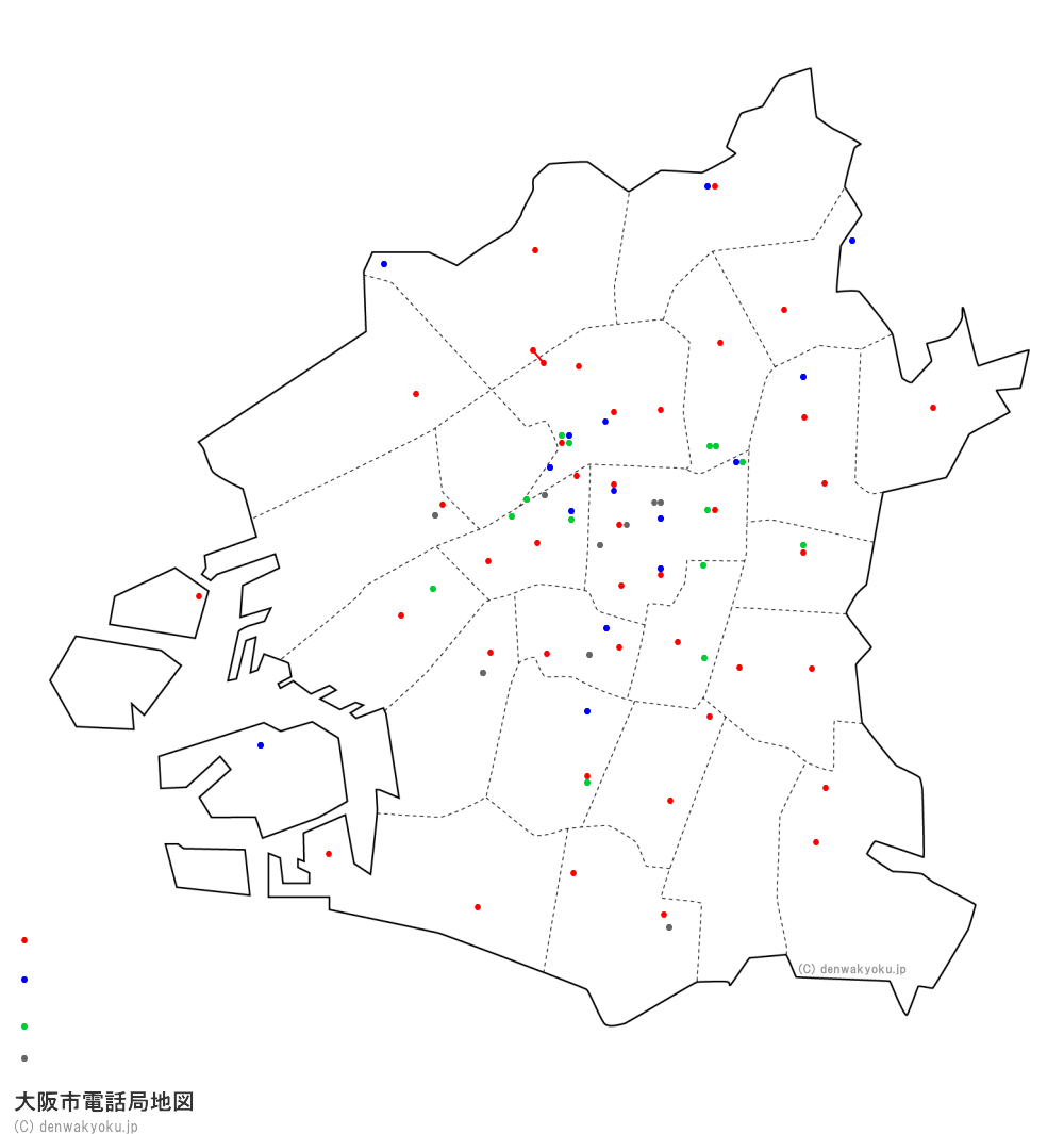 大阪市電話局地図（NTT収容局マップ）