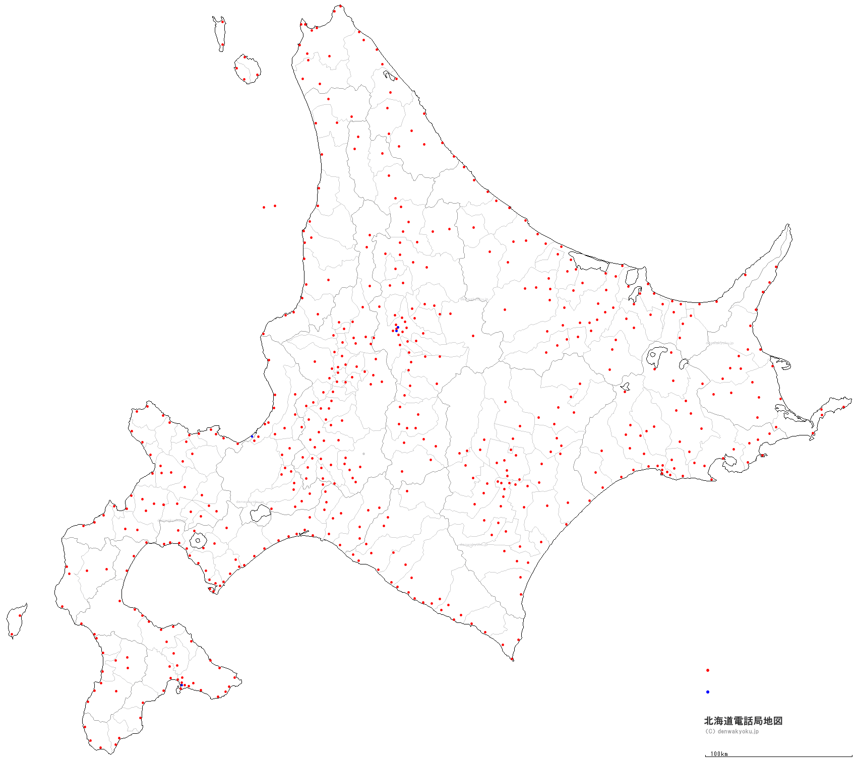 北海道電話局地図（NTT収容局マップ）
