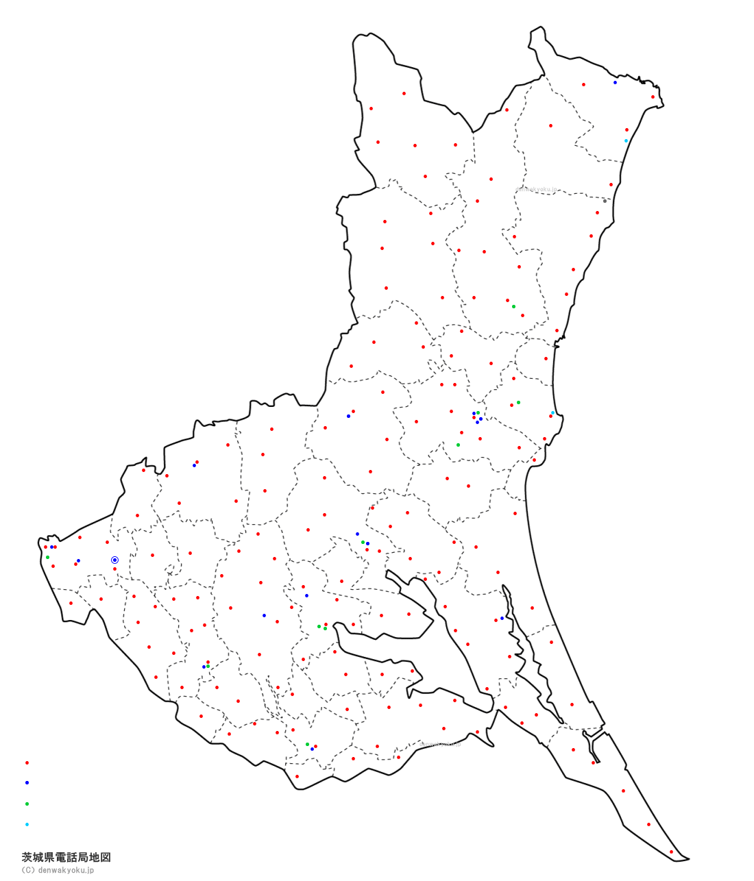 茨城県電話局地図（NTT収容局マップ）
