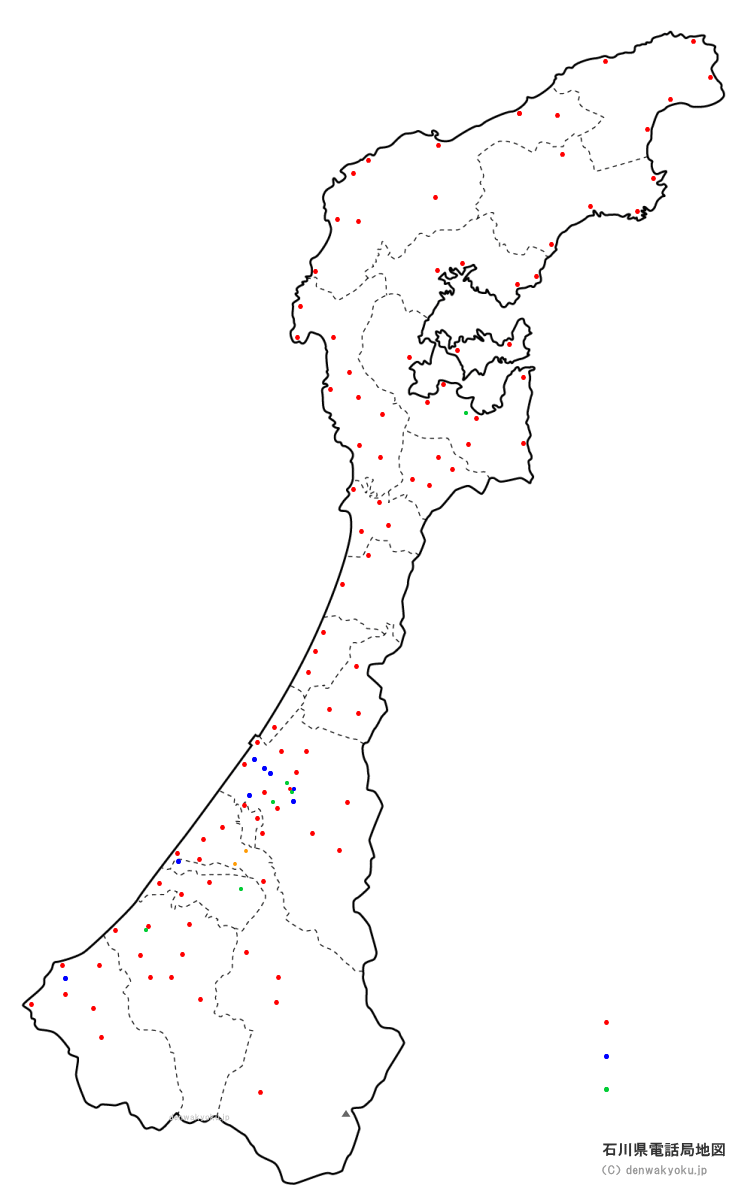 石川県電話局地図（NTT収容局マップ）