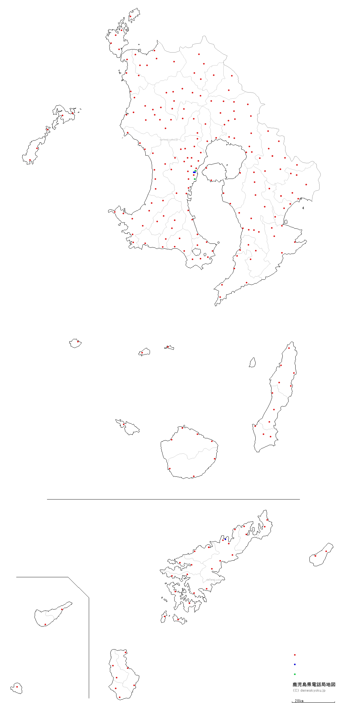 鹿児島県電話局地図（NTT収容局マップ）