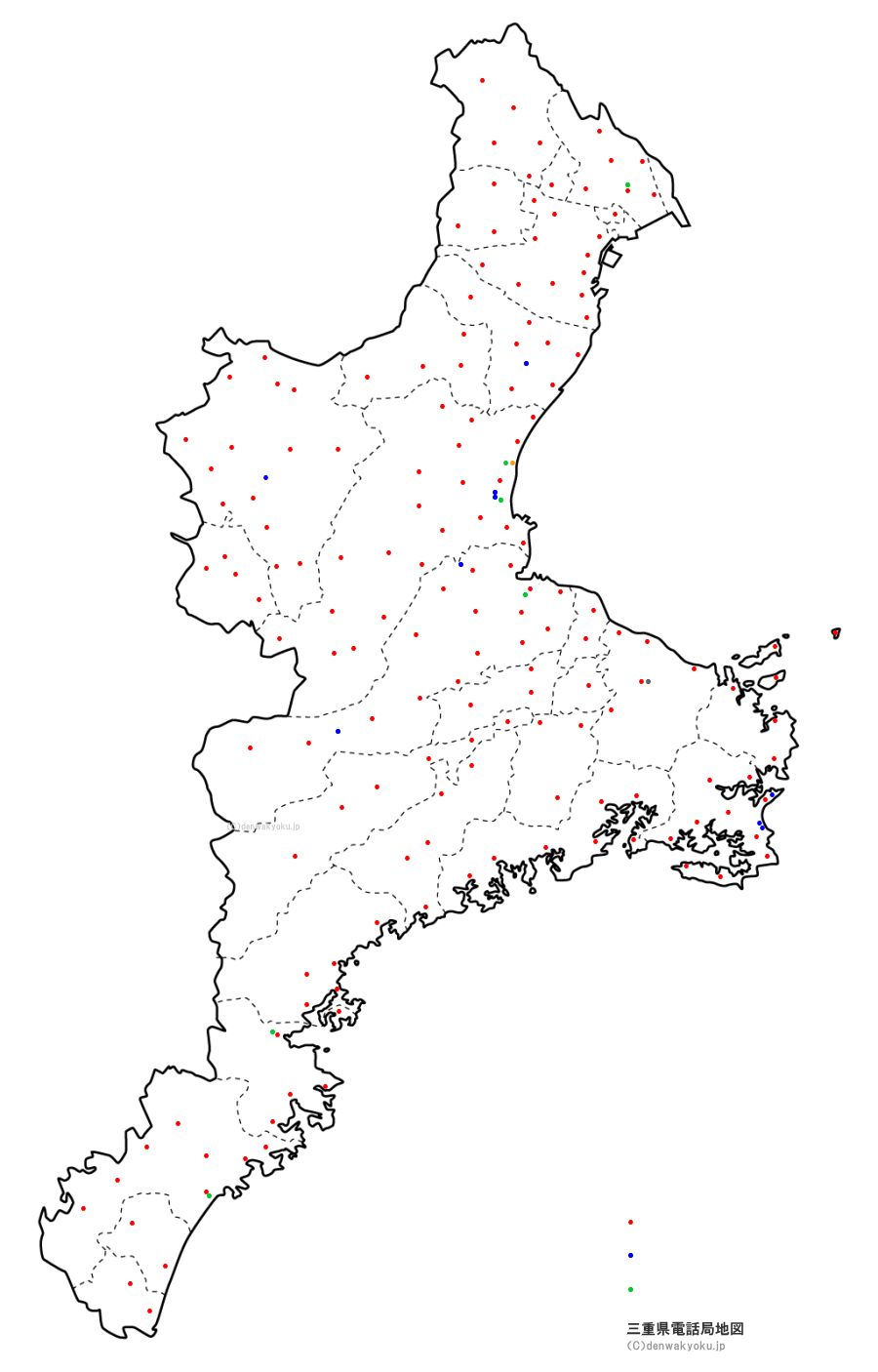 三重県電話局地図（NTT収容局マップ）