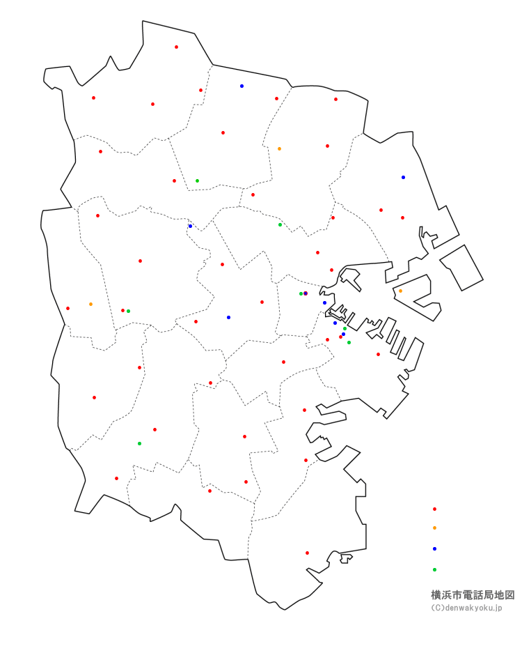 横浜市電話局地図（NTT収容局マップ）